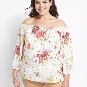 Lane Bryant White 3/4-Sleeve Off-The-Shoulder Top in Size 22/24 (3X)